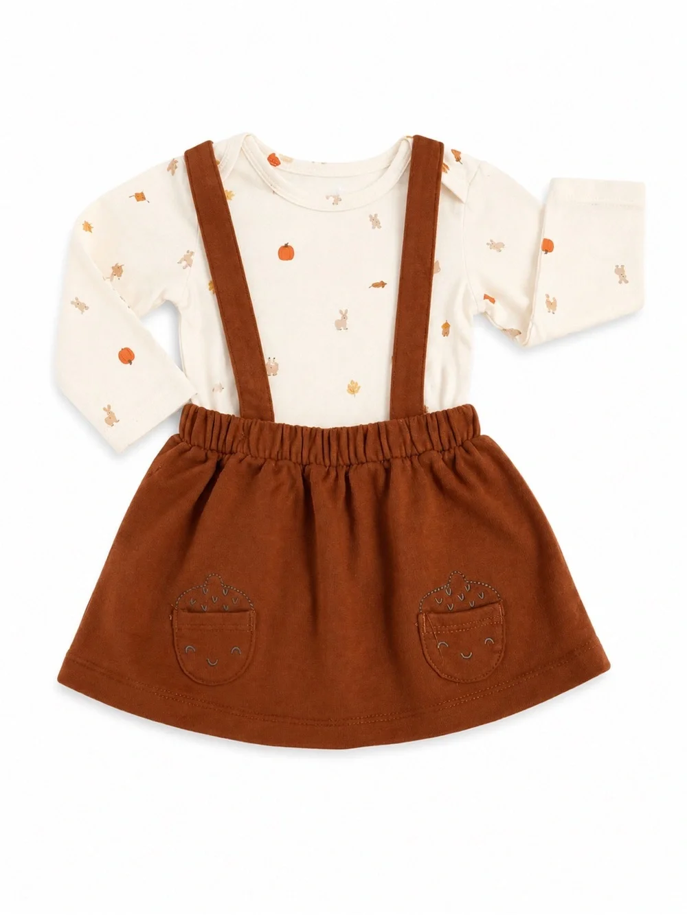 Cream & Rust Suspender Skirt Set Fall Autumn Thanksgiving baby girl outfit -0838